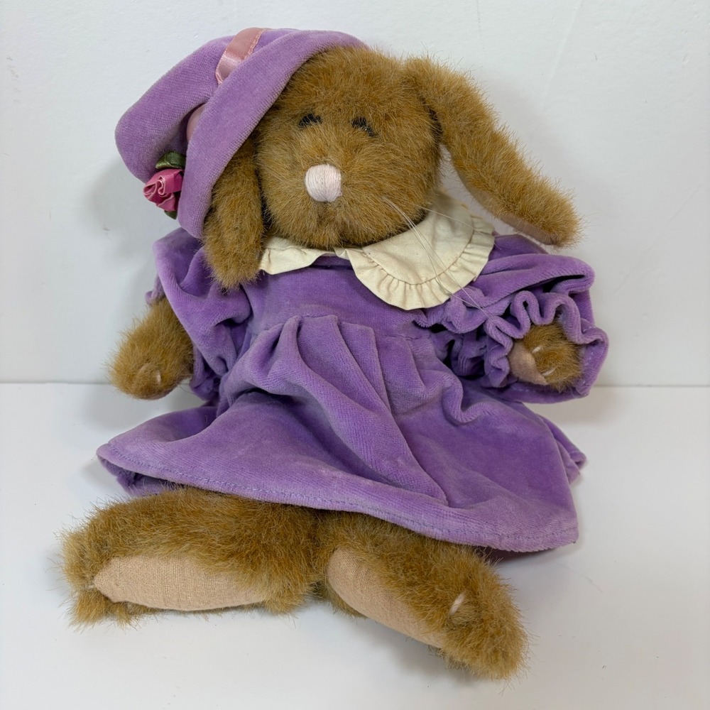 Boyds Bears Rabbit Plush Auntie Babbit Hare Purple Velvet Dress Hat Vintage 1996